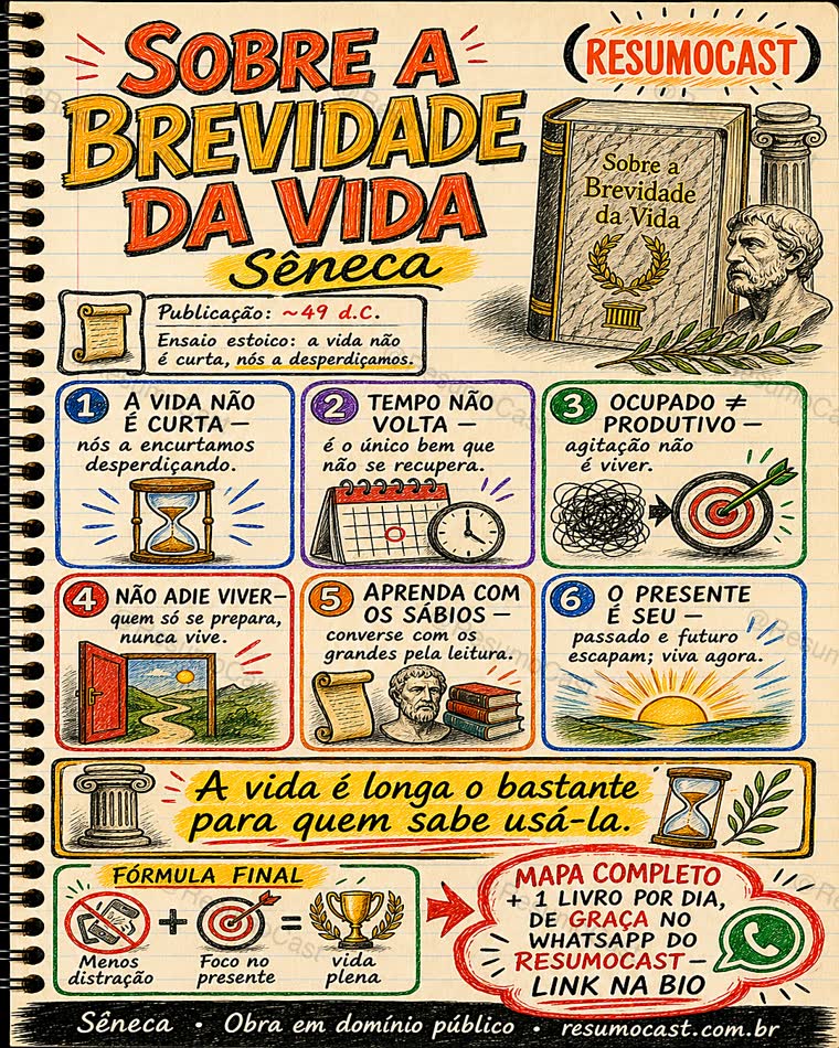 Card do ResumoCast no Instagram sobre Sobre a Brevidade da Vida, de Sêneca